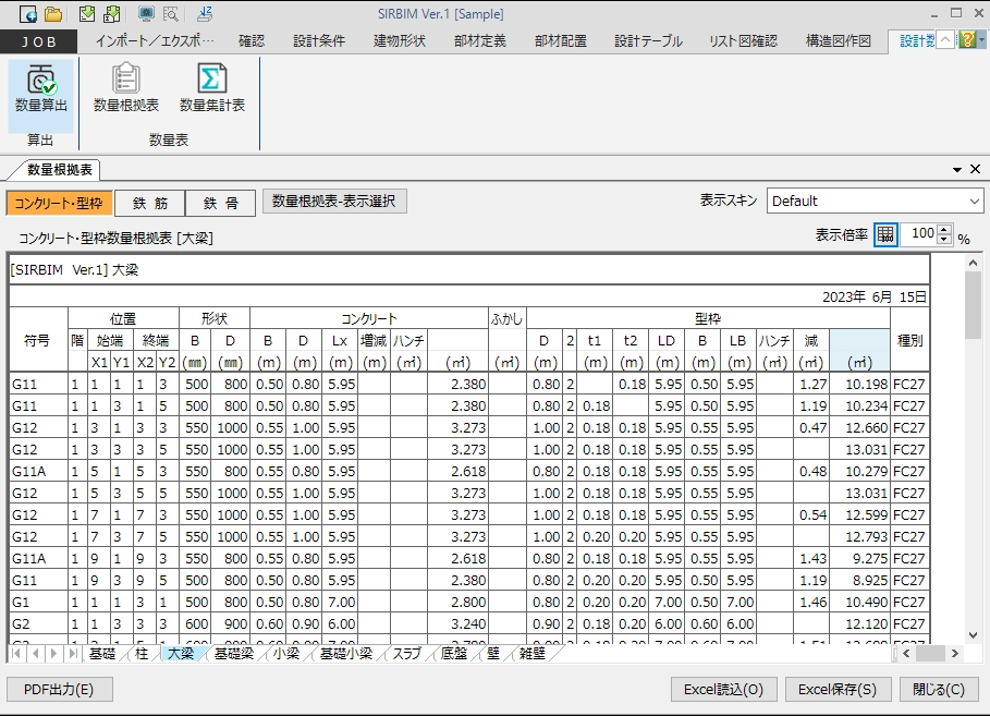 数量根拠表（コンクリート・型枠）